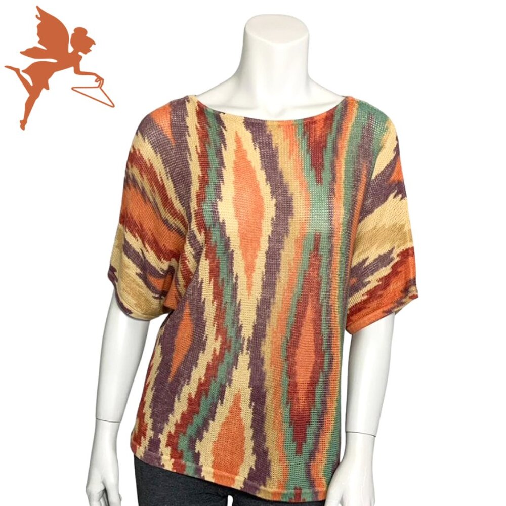 LAUREN RALPH LAUREN Southwestern Aztec Print Linen Blend Dolman Sleeve Sweater
